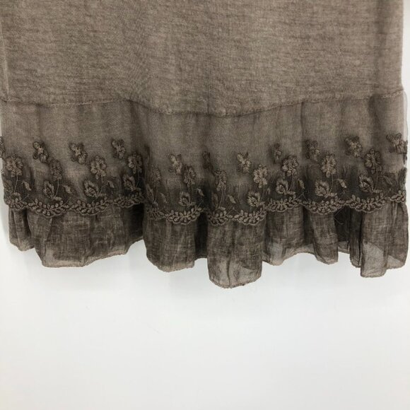 Boutique Taupe Lace Tiered Ruffle  Flowy Round neck Long Sleeve Tunic Dress - Picture 6 of 16